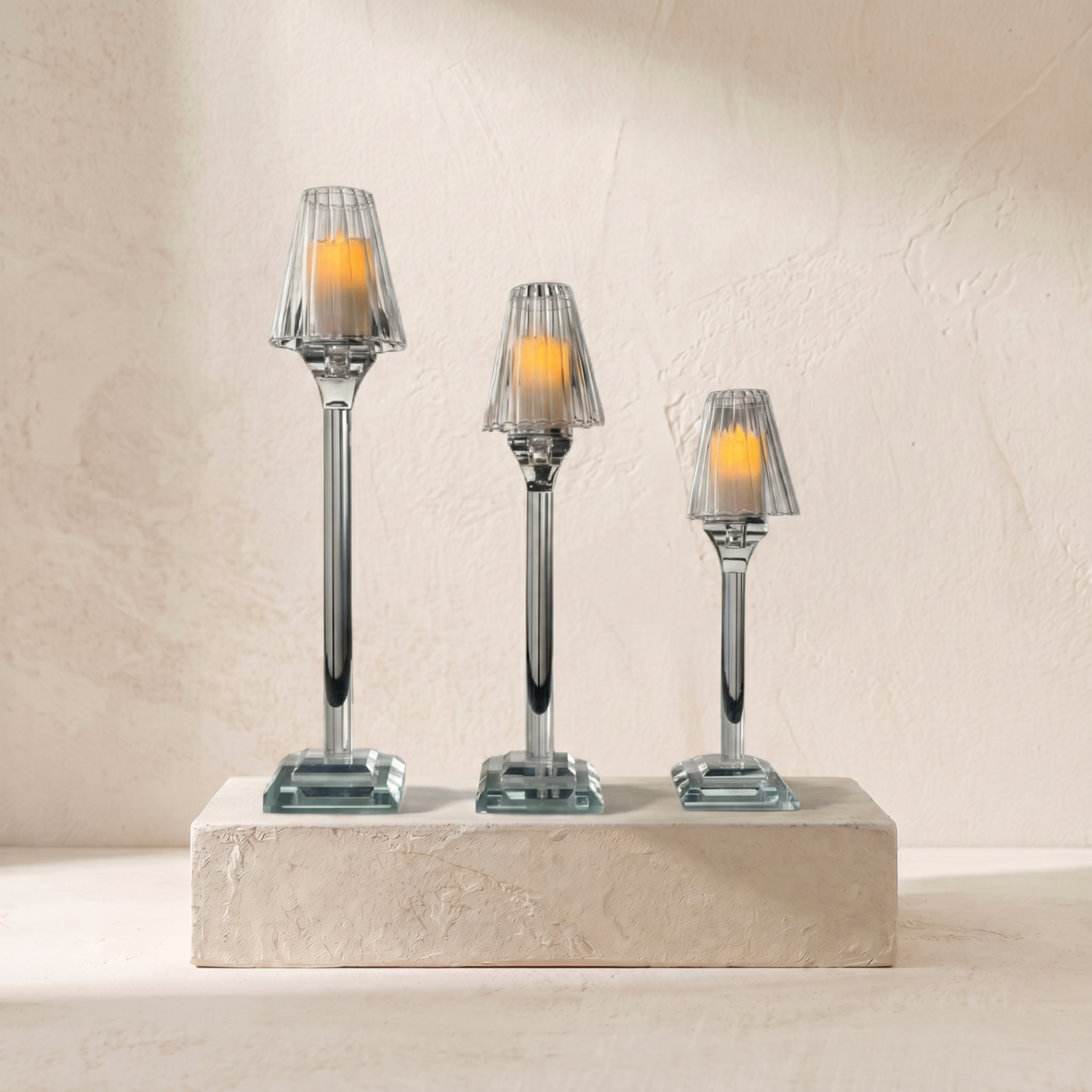 Set de 3 bougeoirs cristal sur pied — REF#78013